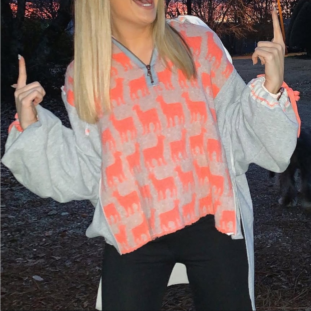 Gray and Pink llama Pullover